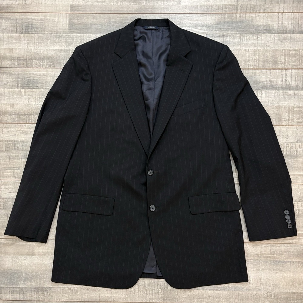 Brooks Brothers Brooksease Men Blazer 44R Wool Dark Blue Pinstripe Vintage USA